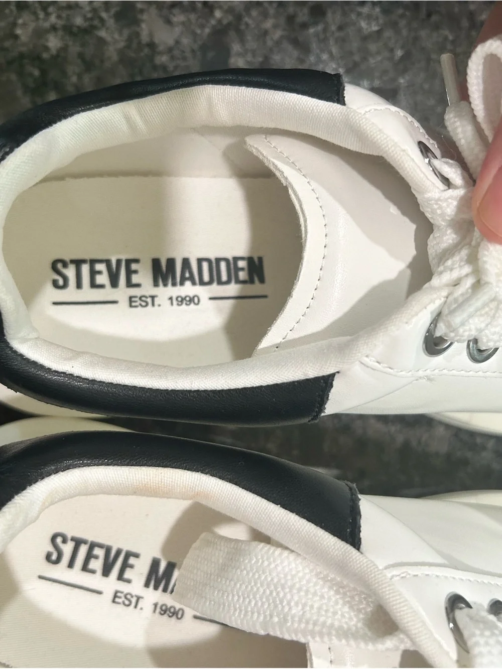 Steve Madden White Low-Top Platform Sneakers with Black Heel Accent